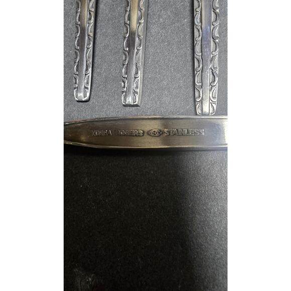 Rogers IS Stainless Cocktail Forks Set of 8 Scroll Edge Flatware Embossed Border - Picture 5 of 5